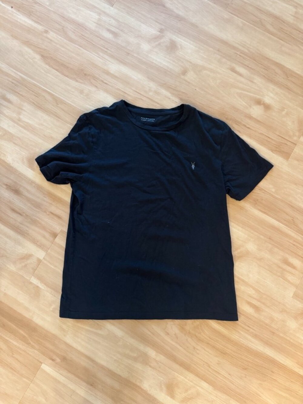 AllSaints Short Sleeve T Shirt Black Mens XL Cotton Minimal Logo